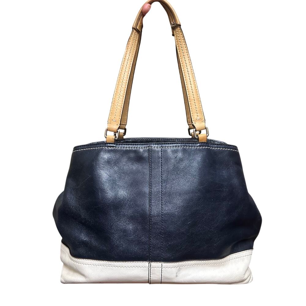 Coach New York Leather Womens Purse Handbag Blue White Satchel Handle Bag - Picture 4 of 16